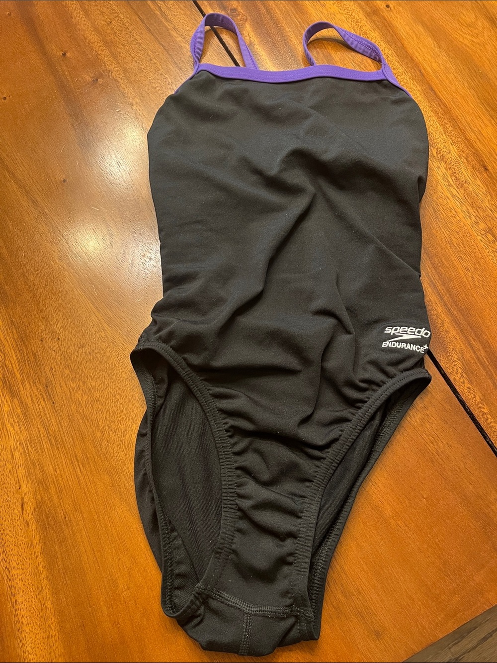 Speedo Black One-Piece Swimsuit with Purple Trim Endurance size 26